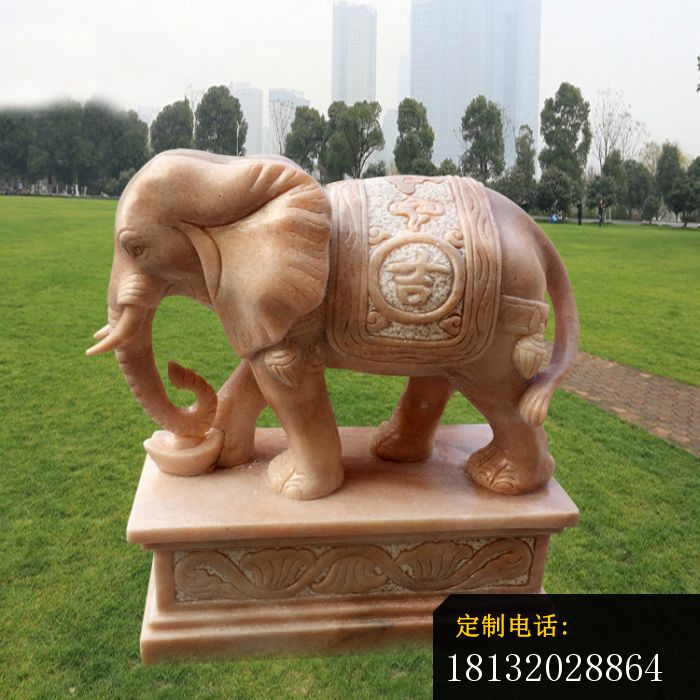 晚霞红鼻卷元宝大象，门口石雕大象 (3)_700*700