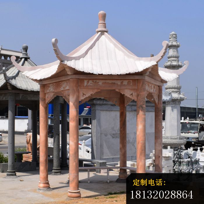 晚霞红凉亭石雕，公园石雕凉亭_700*700
