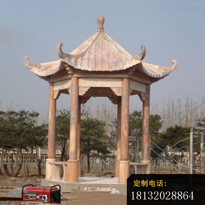 晚霞红六角凉亭，石雕凉亭_700*700