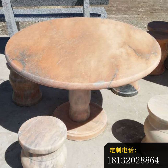 晚霞红欧式桌凳石雕，公园圆桌凳石雕 (3)_700*700