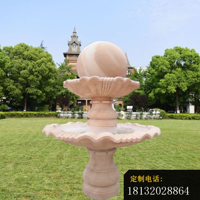 晚霞红双层风水球喷泉，公园喷泉石雕 (4)_700*700