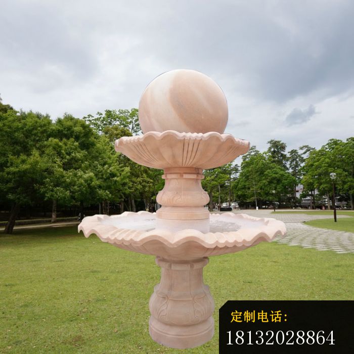 晚霞红双层风水球，公园风水球喷泉石雕_700*700