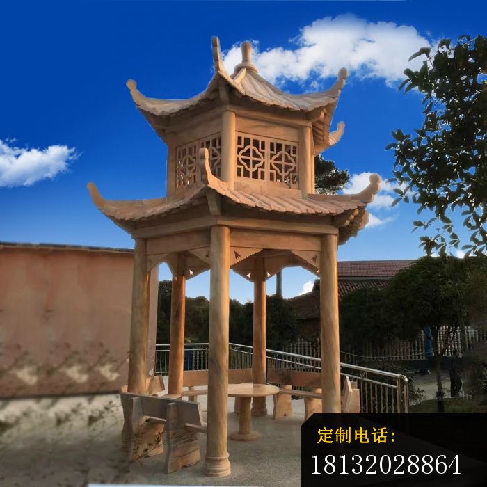 晚霞红双层凉亭石雕，公园六角凉亭石雕[1]_700*700