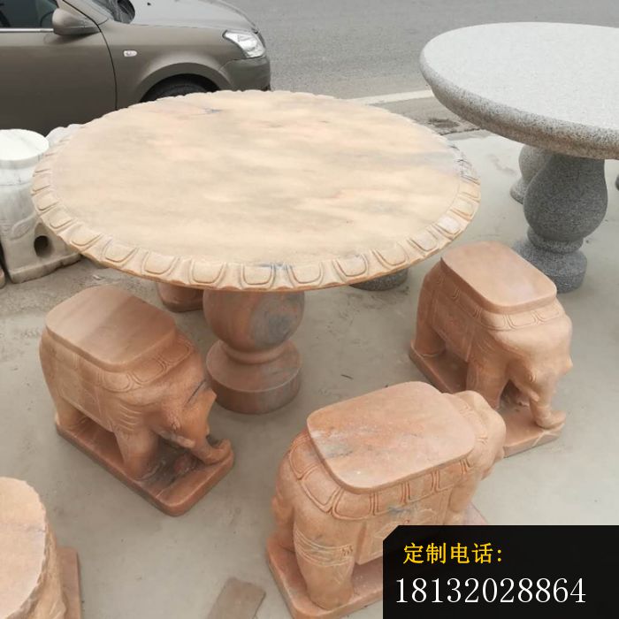 晚霞红小象桌凳，庭院石雕桌凳 (6)_700*700