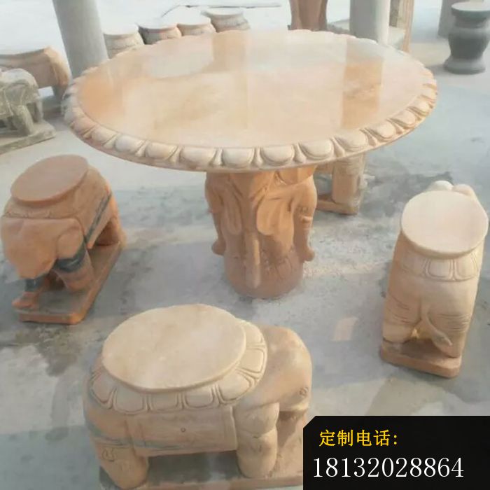 晚霞红小象桌凳石雕，别墅石雕桌凳 (5)_700*700