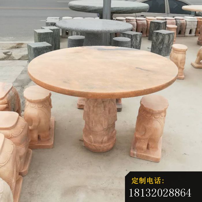 晚霞红小象桌凳石雕，别墅石雕桌凳 (2)_700*700