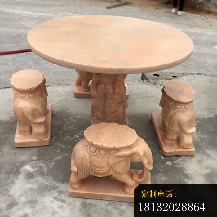 晚霞红小象桌凳，庭院石雕桌凳 (5)_700*700