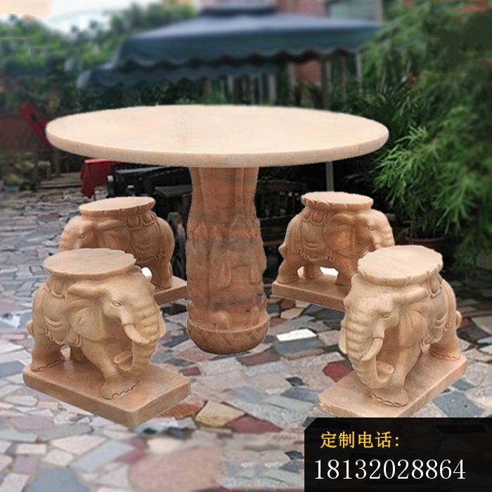 晚霞红小象桌凳，庭院石雕桌凳_700*700