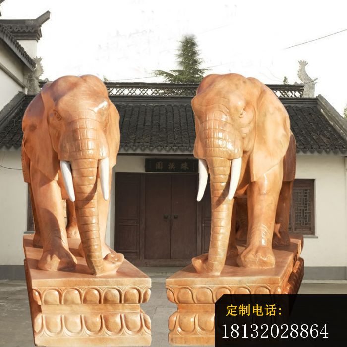 晚霞红招财大象石雕，酒店门口石雕大象 (6)_700*700