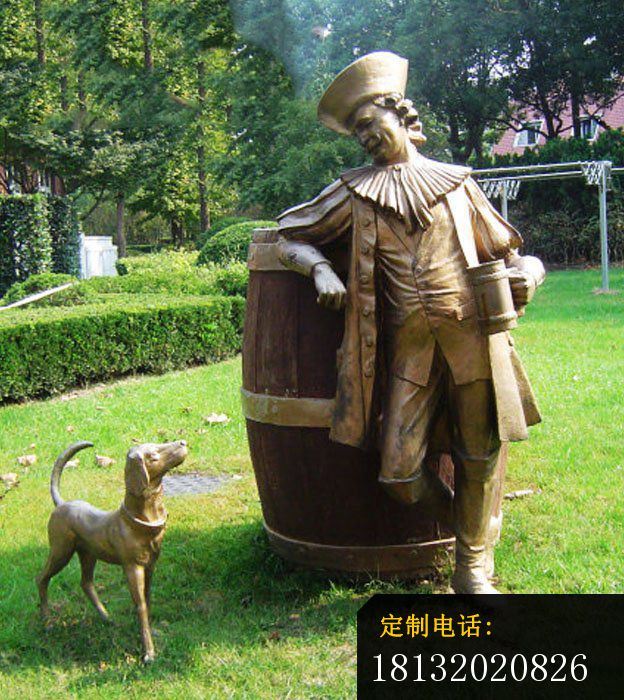 西方人物和狗铜雕，人物铜雕_624*700