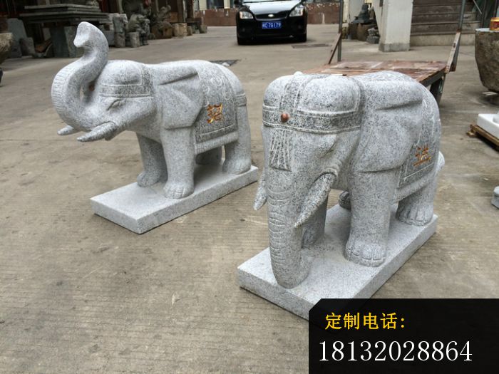 招财进宝大象石雕，芝麻灰大象石雕 (4)_700*525