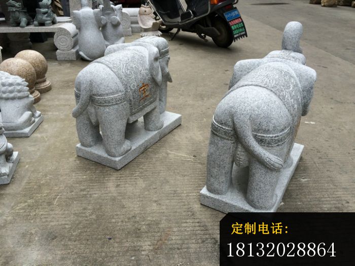 招财进宝大象石雕，芝麻灰大象石雕 (5)_700*525