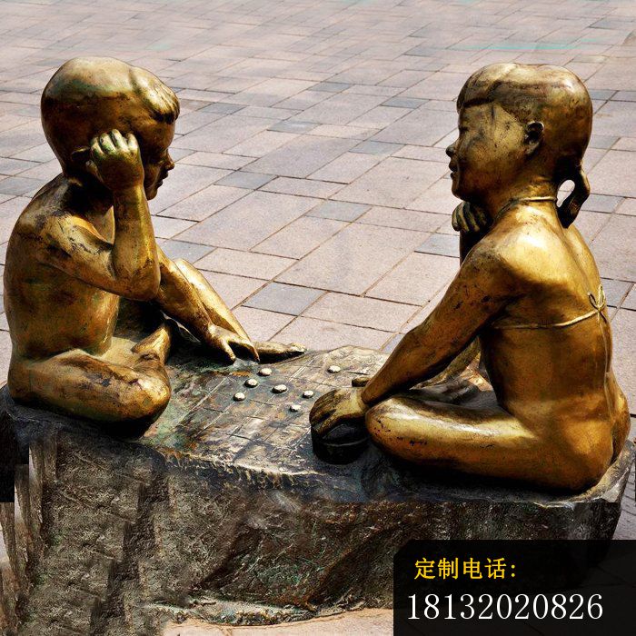 下围棋的小孩铜雕，广场小品铜雕_700*700