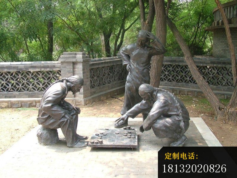 下象棋的古代人物铜雕，公园小品铜雕_800*600