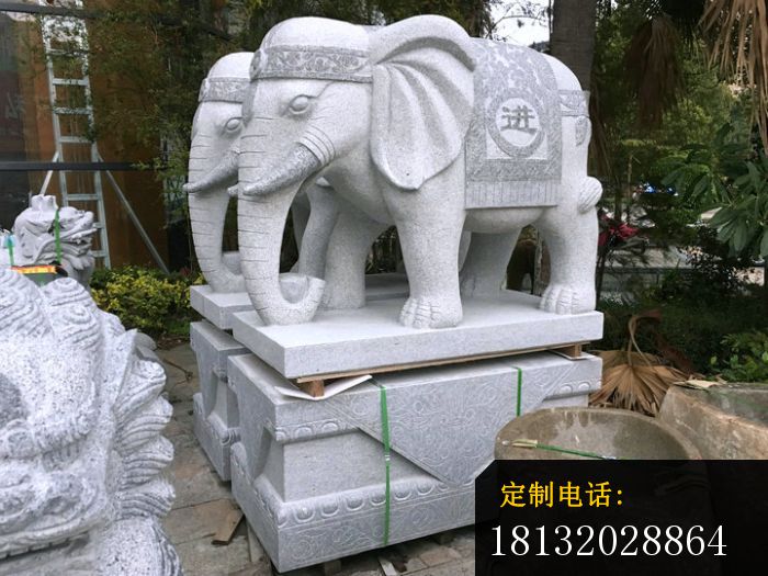招财进宝大象石雕，大理石门口大象雕塑_700*525