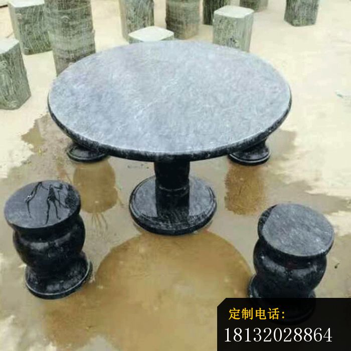 中国黑圆桌凳石雕，公园桌凳石雕_700*700