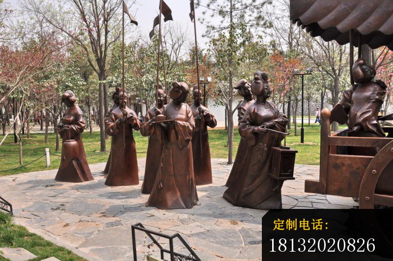 游街的唐代人物铜雕，公园小品铜雕 (2)_800*531