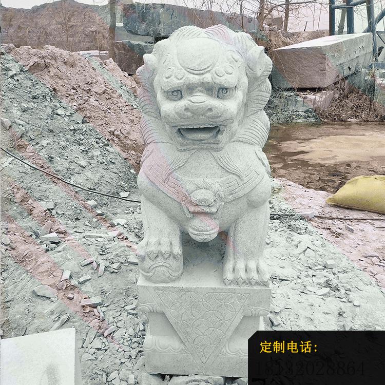 踩绣球狮子石雕公园动物雕塑_750*750