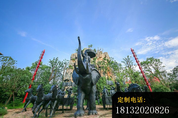 站在大象上出征的将军铜雕，园林小品铜雕_720*480