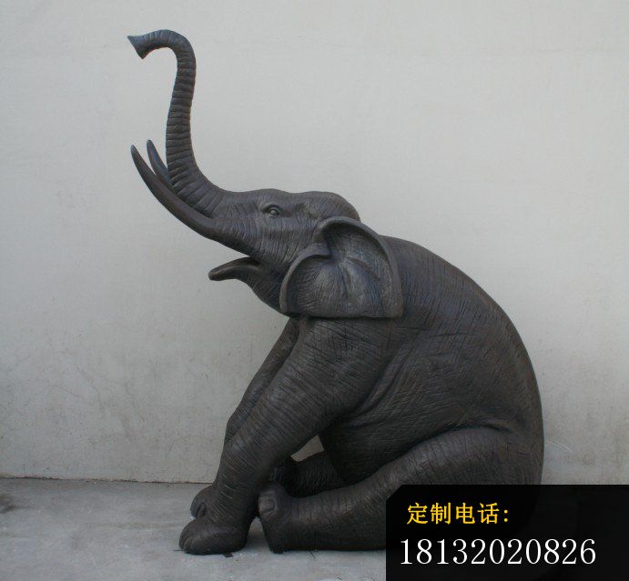 坐着的大象铜雕，公园动物铜雕_691*639