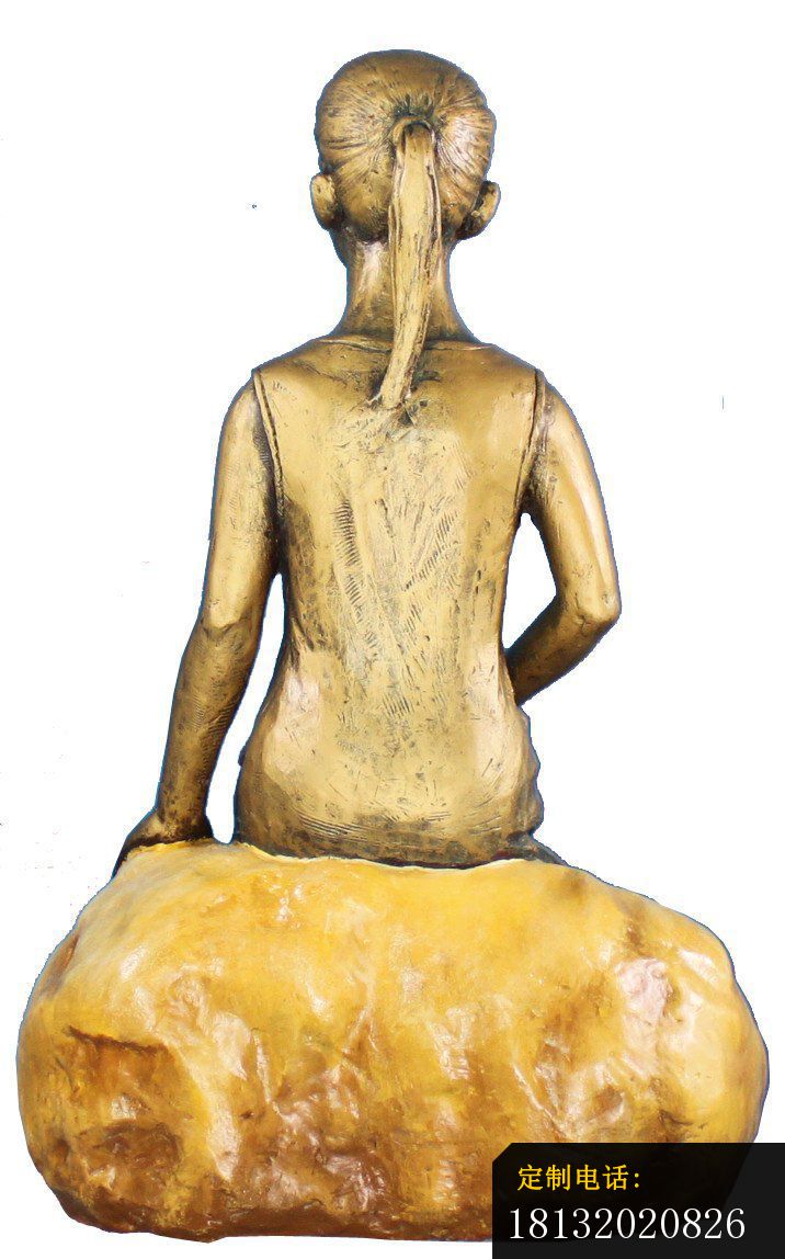 坐着石头看书的小女孩铜雕，公园人物铜雕 (2)_716*1148