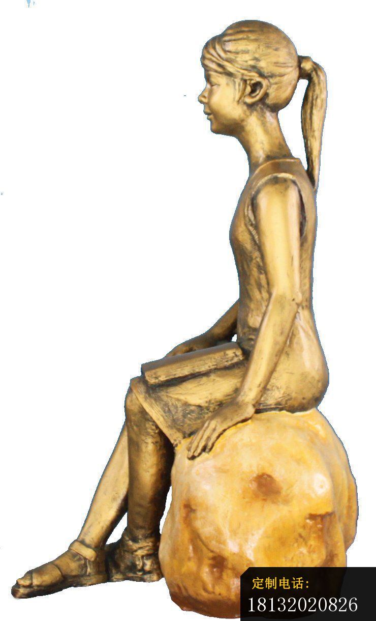 坐着石头看书的小女孩铜雕，公园人物铜雕 (3)_740*1220