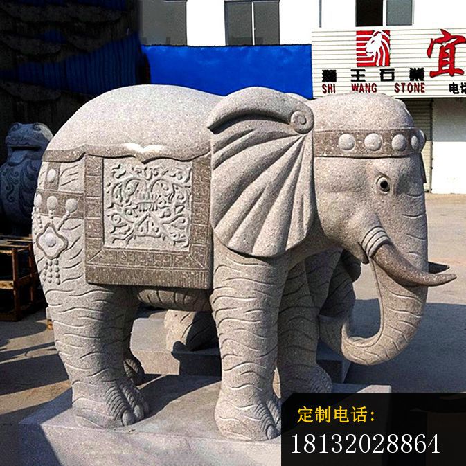 大理石缅甸大象公园景观石雕 (3)_673*673