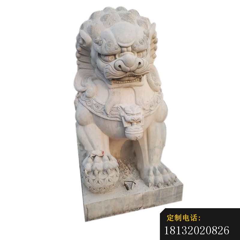 踩绣球狮子晚霞红动物石雕_800*800