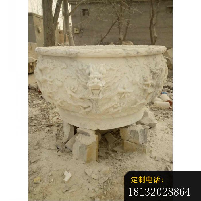 龙浮雕水缸圆形石水缸 (5)_700*700