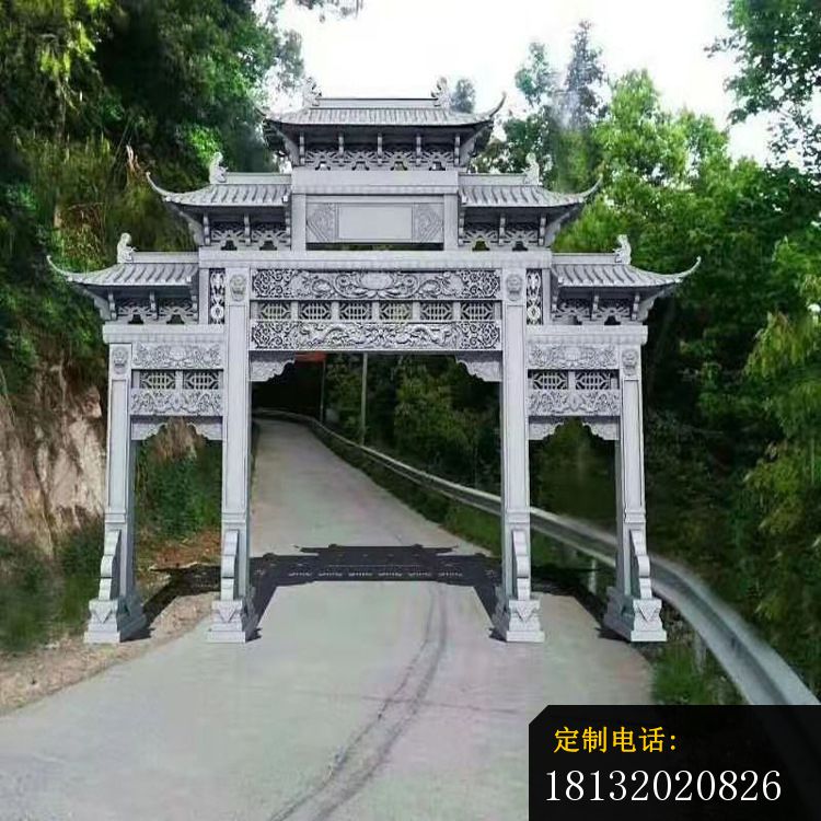 仿古石牌坊三门牌坊石雕_750*750