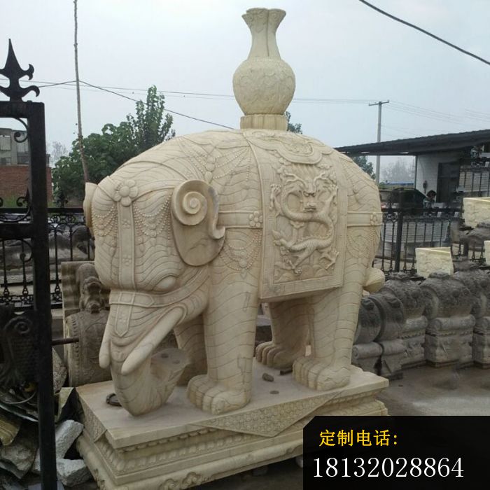 驮瓶大象石雕园林景观雕塑 (1)_700*700