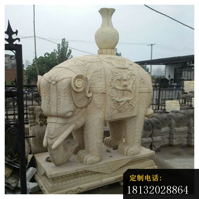 驮瓶大象石雕园林景观雕塑 (3)_700*700