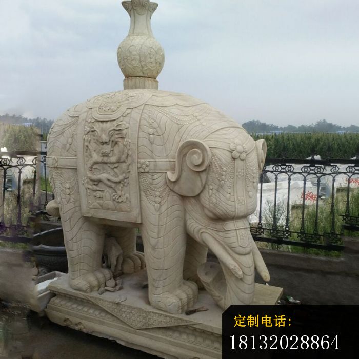 驮瓶大象石雕园林景观雕塑 (2)_700*700