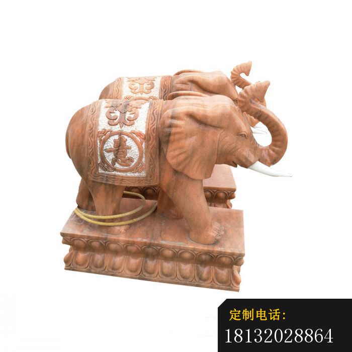 晚霞红大象石雕招财大象雕塑 (4)_700*700