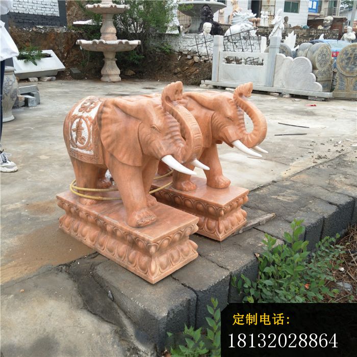 晚霞红大象石雕招财大象雕塑 (3)_700*700