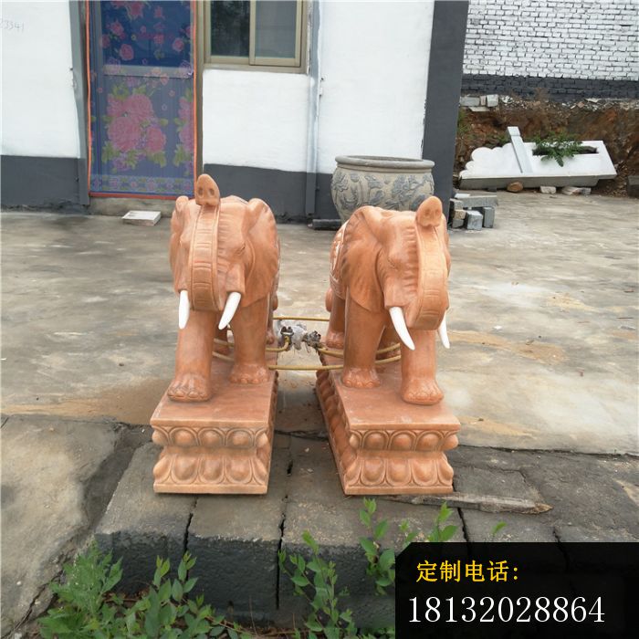 晚霞红大象石雕招财大象雕塑 (2)_700*700