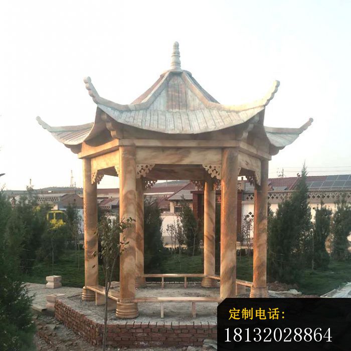 晚霞红六角凉亭石雕园林景观雕塑 (1)_700*700