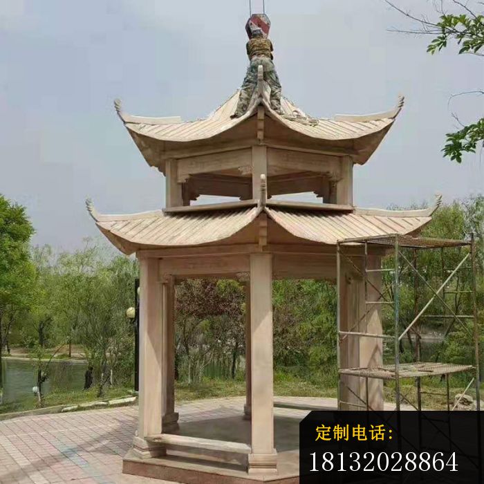 晚霞红石凉亭双层凉亭石雕_700*700
