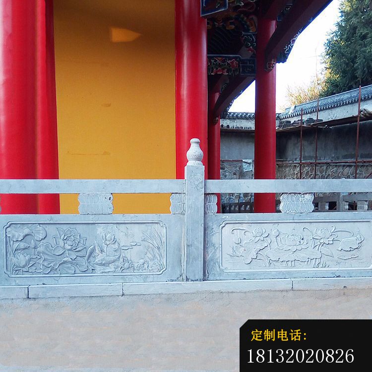 荷花鲤鱼石浮雕栏板寺庙景观石雕_750*750