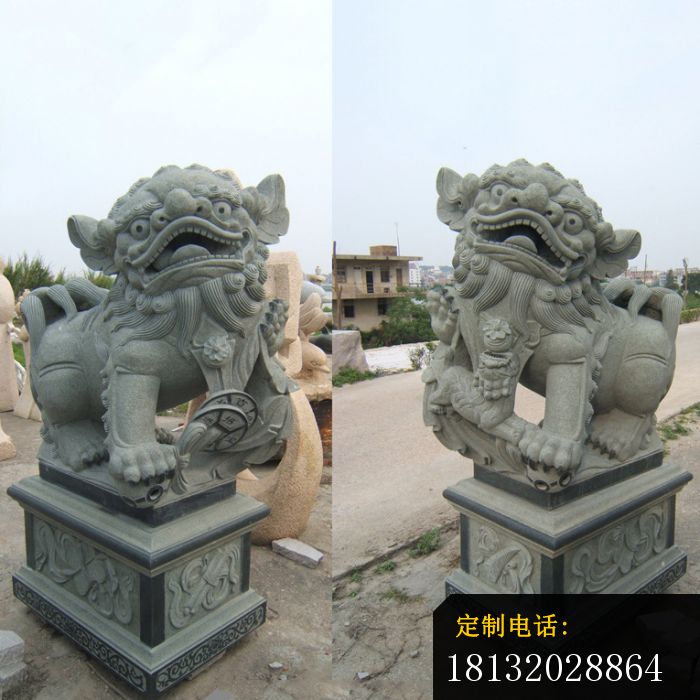 舞狮子石雕青石动物雕塑_700*700