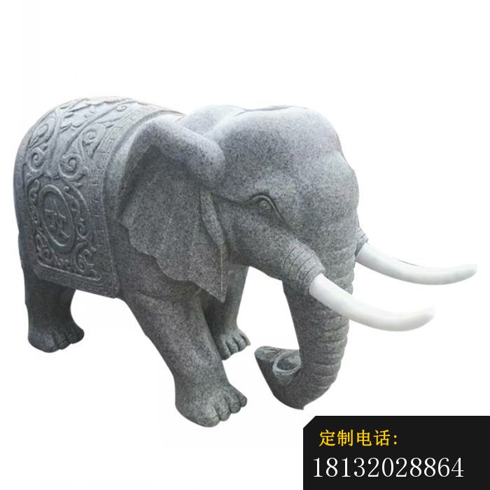 长鼻象牙小象石雕公园动物雕塑 (2)_700*700