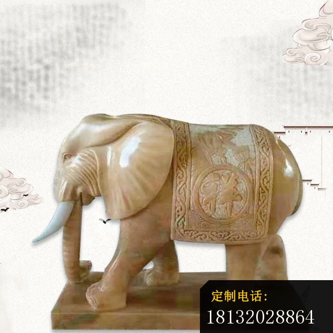 招财大象雕塑晚霞红动物石雕_668*668