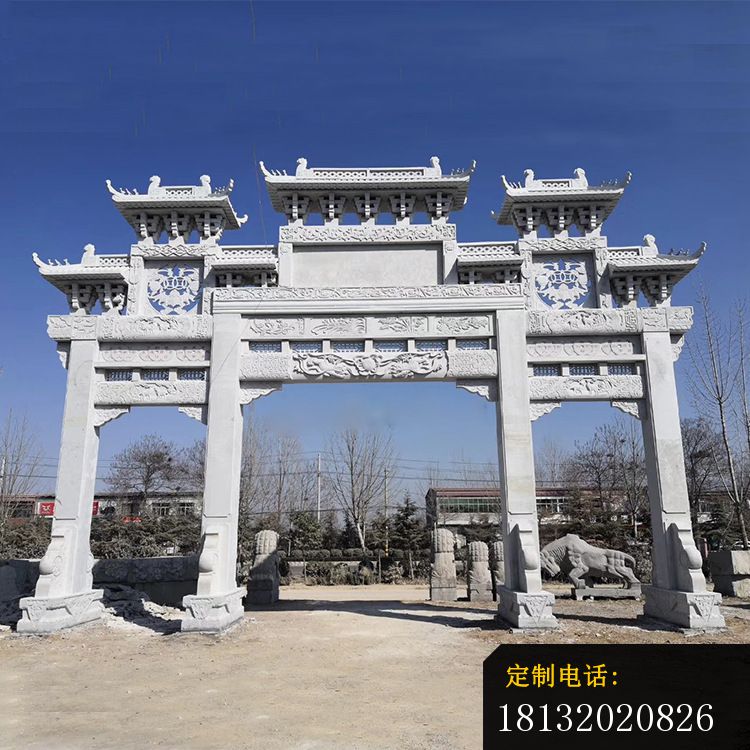 三门五楼牌坊石雕大理石牌坊_750*750