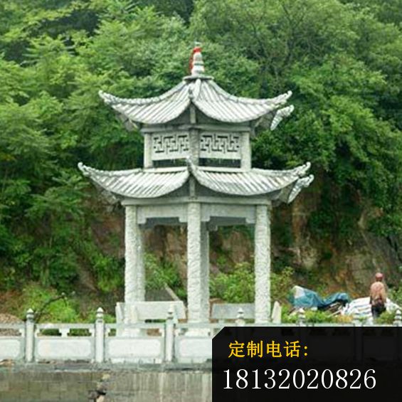 双层六角石凉亭园林景观雕塑_565*565