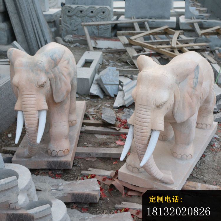 晚霞红大象石雕公园动物雕塑 (2)_750*750