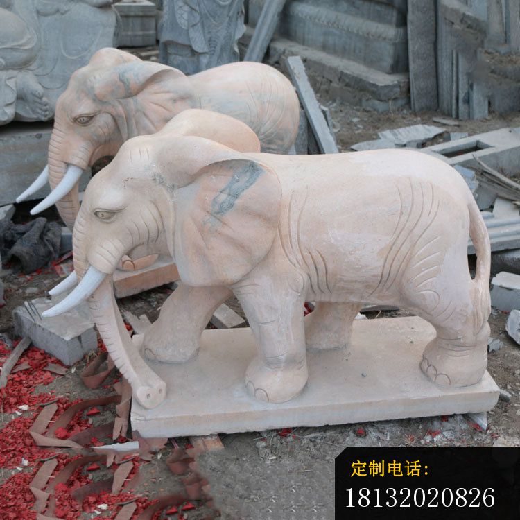 晚霞红大象石雕公园动物雕塑 (1)_750*750