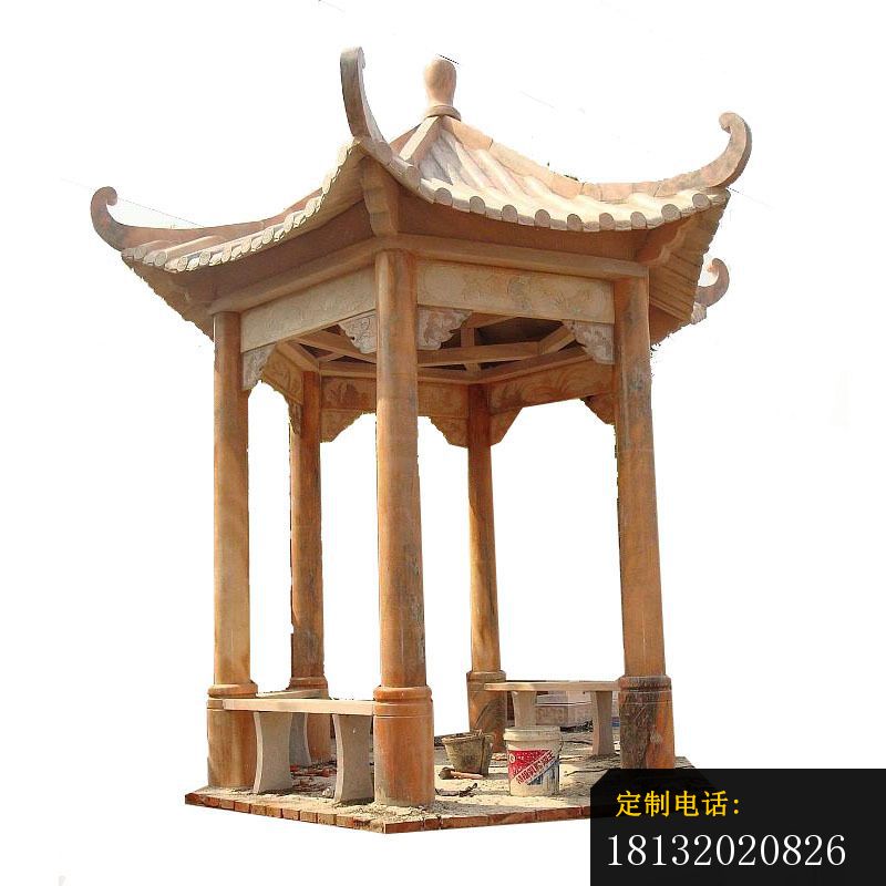 晚霞红凉亭石雕单层石凉亭 (1)_800*800