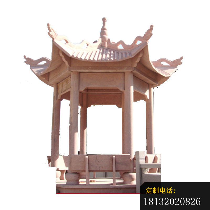 晚霞红凉亭石雕单层石凉亭 (2)_800*800