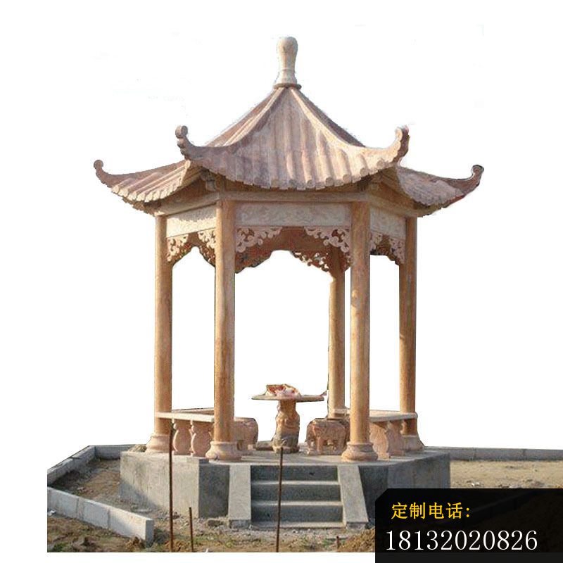 晚霞红凉亭石雕单层石凉亭 (3)_800*800