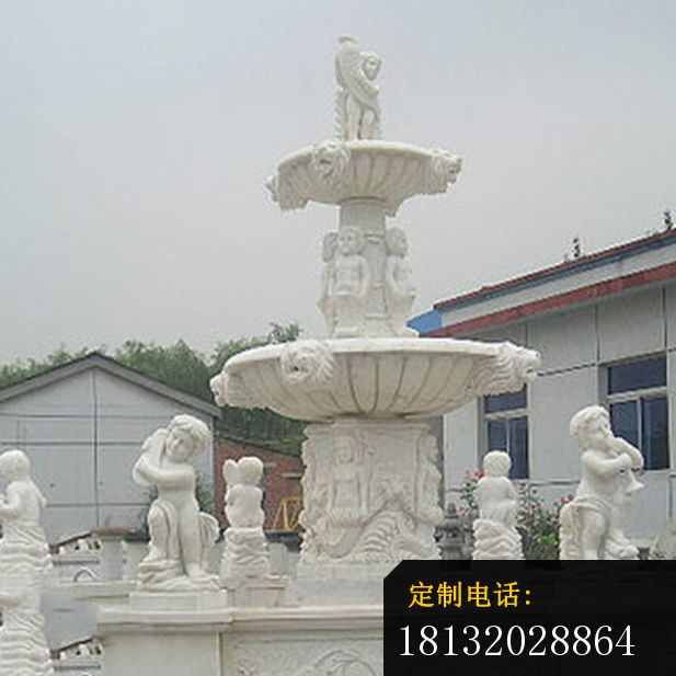 汉白玉天使喷泉大型喷泉石雕_617*617